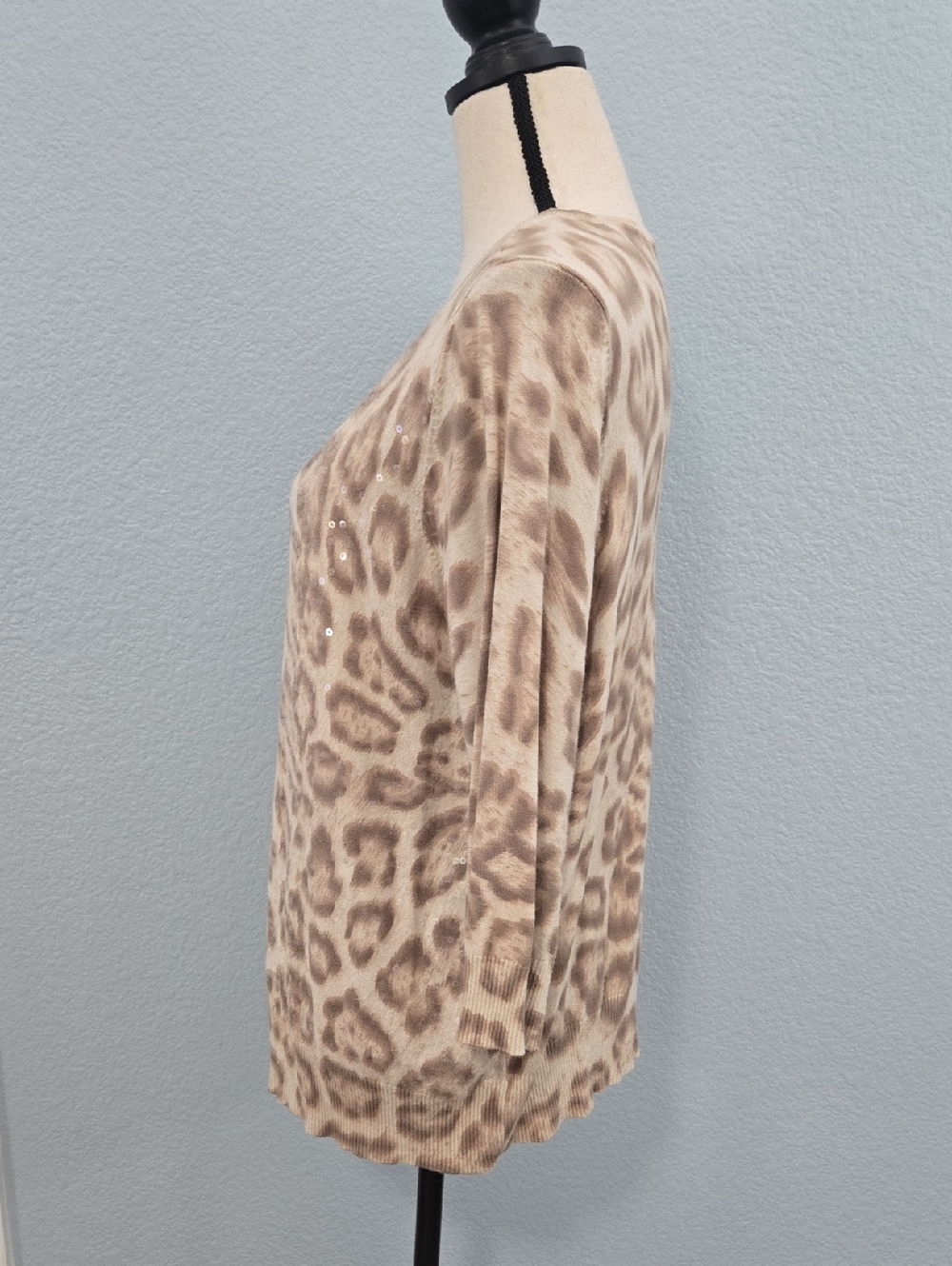 INC Cheetah Sequined Cardigan Deep V Sweater 3/4 Sleeves Sparkle Buttons Sz 1X - Picture 5 of 8